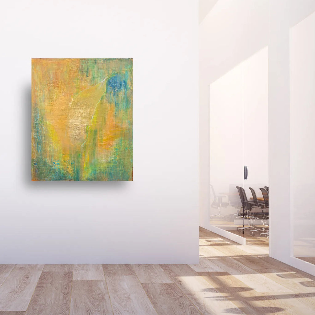 Unikat: Regnet Gold II, 120 cm x 100 cm, Acryl + Blattgold auf Marmormehl und Leinwand, 2025