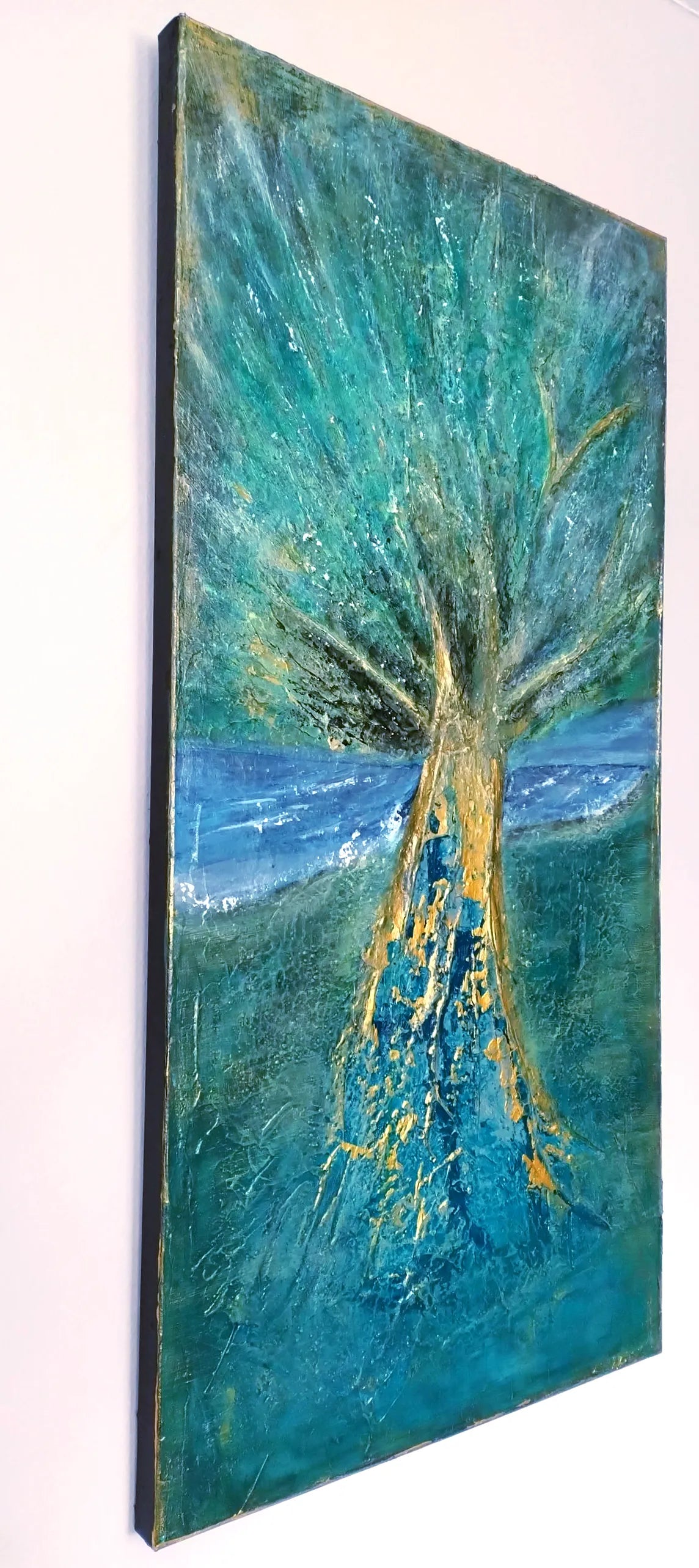 Unikat: Sturm geküsst, 120 cm x 60 cm, Acryl auf Marmormehl, Kreide und Leinwand, 2026