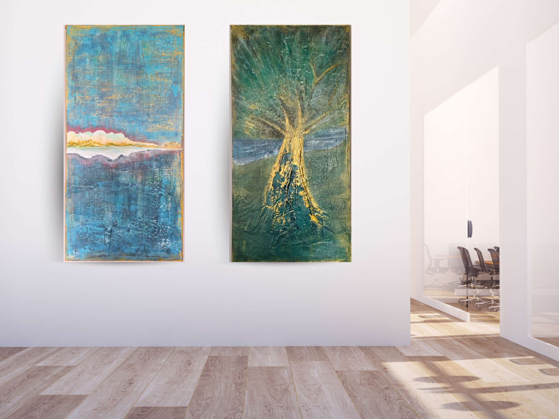 Unikat: Ruhepol, 120 cm x 60 cm, Acryl und Blattgold auf Marmormehl, Kreide und Leinwand, 2026