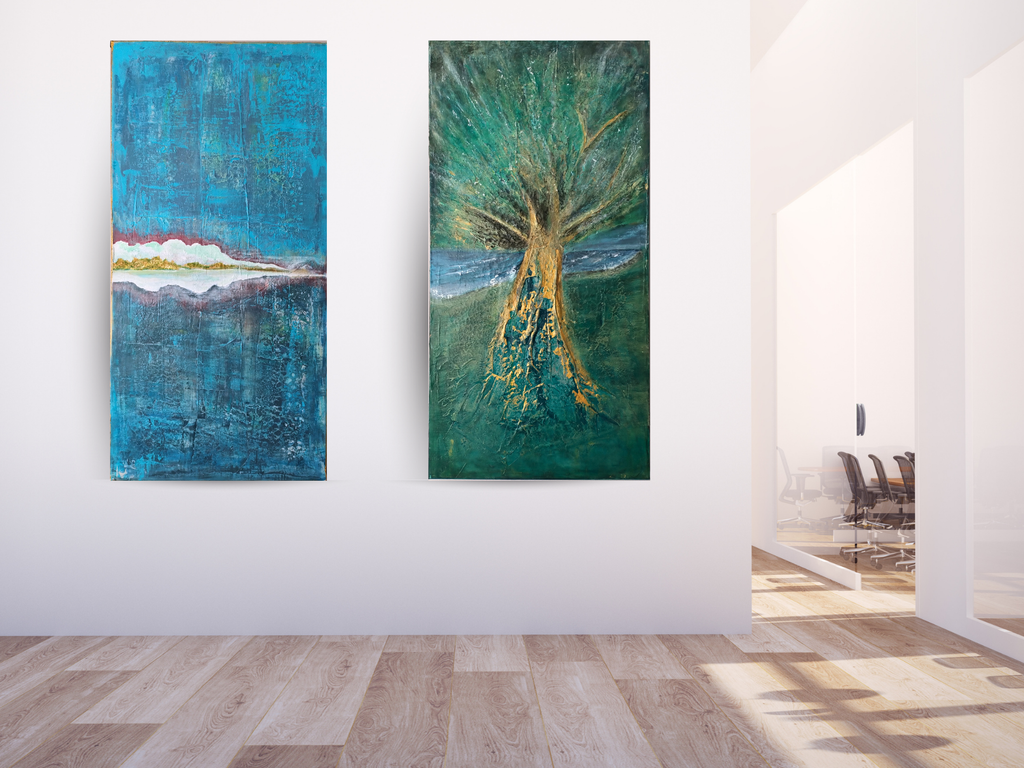 Unikat: Sturm geküsst, 120 cm x 60 cm, Acryl auf Marmormehl, Kreide und Leinwand