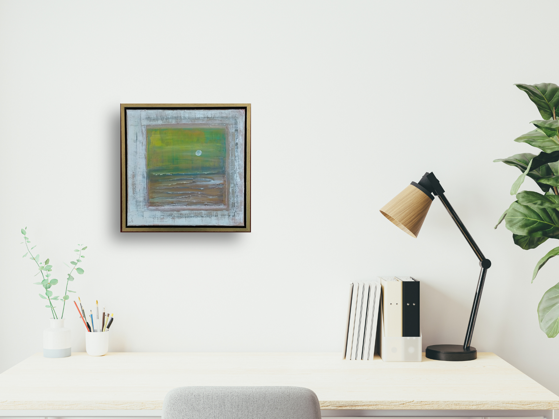 Unikat: Farbspiel Mond-Aufgang, 40 cm x 40 cm, Acryl auf Leinwand, gerahmt (Außenmaß 43 cm x 43 cm)