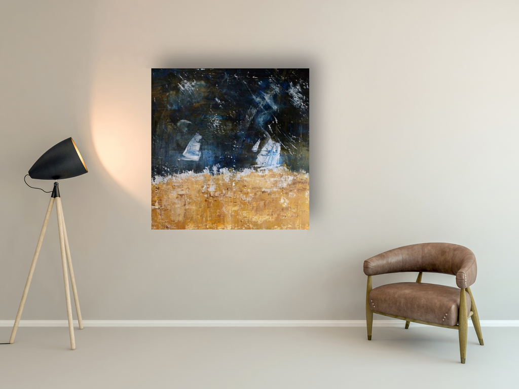 ArtPrint Unikat auf gebürstetem Aluminium: "Regen-Regatta", 90 cm x 90 cm, 2025