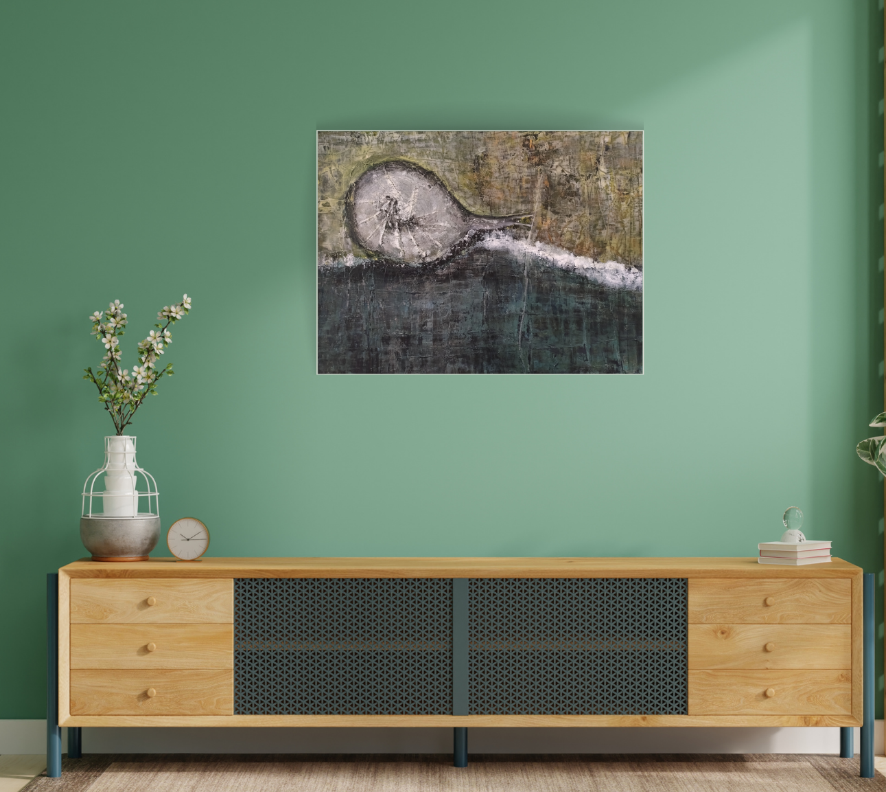 Unikat: Schneck, 70 cm x 90 cm, Acryl auf Marmormehl und Leinwand