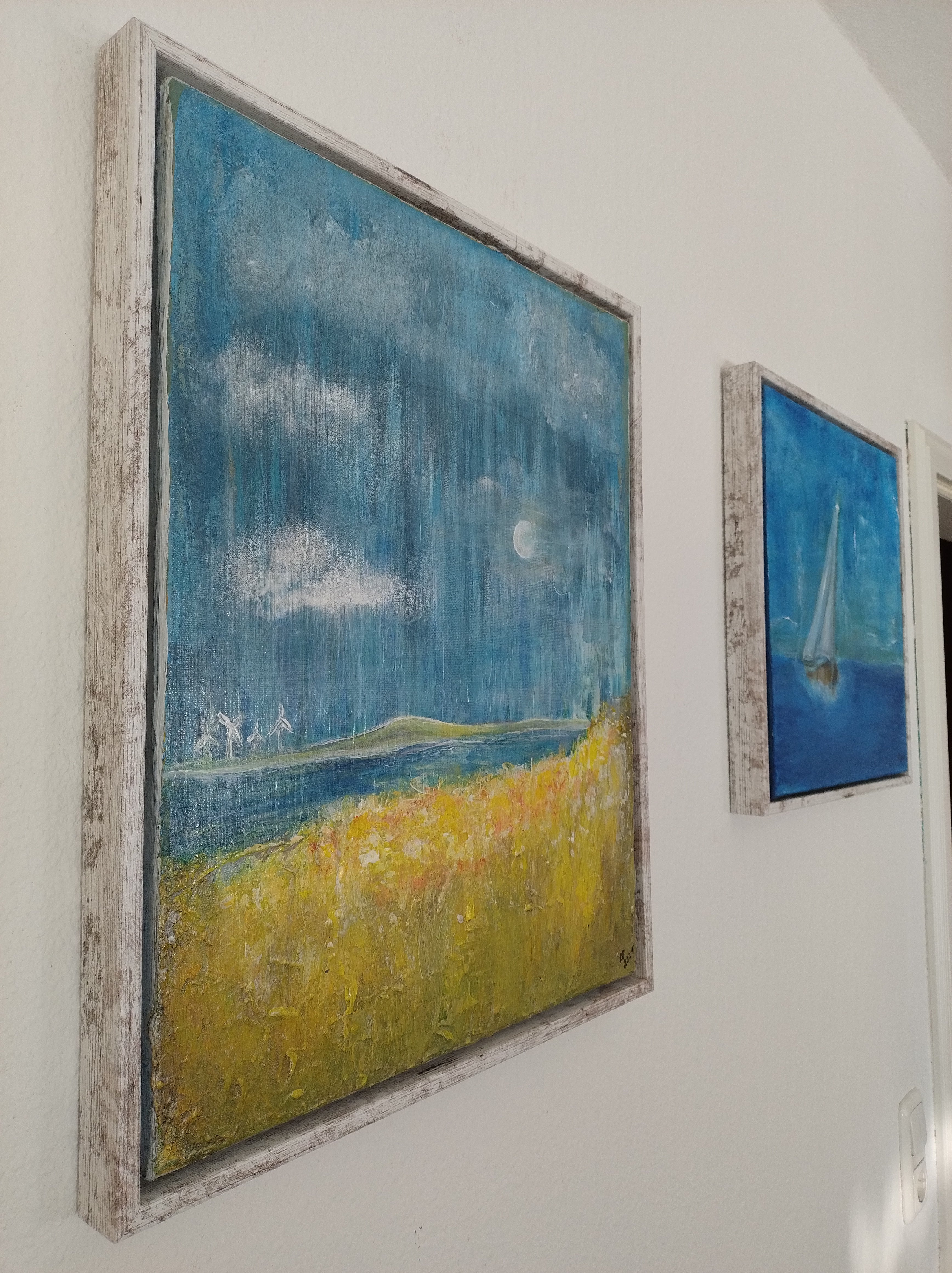 Unikat, gerahmt: Mondschein, 50 cm x 40 cm, Acryl auf Marmormehl und Leinwand