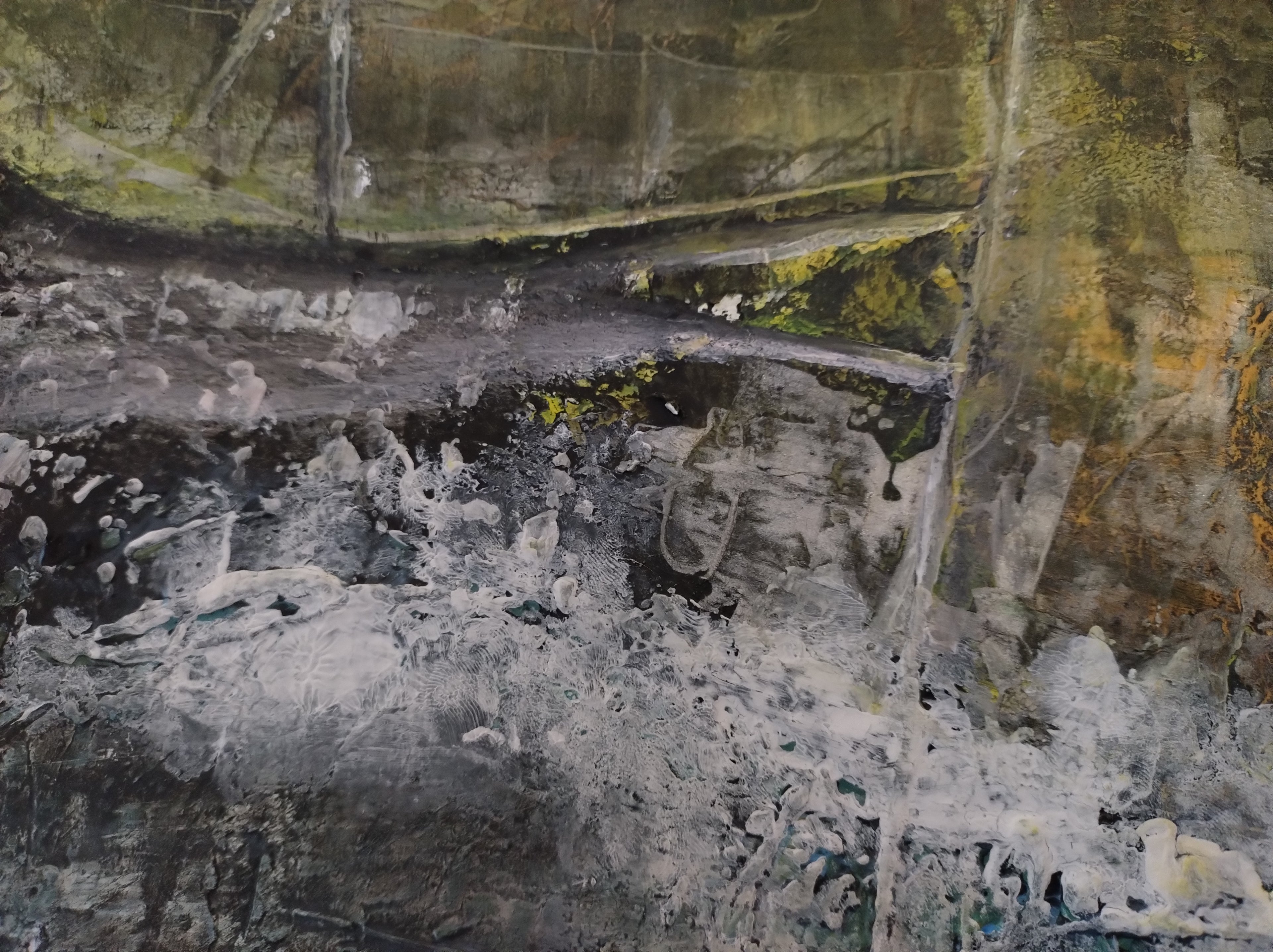 Unikat: Schneck, 70 cm x 90 cm, Acryl auf Marmormehl und Leinwand