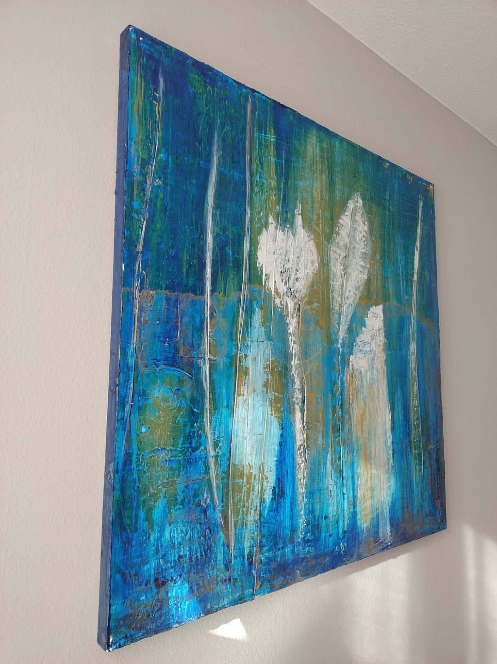 Unikat: Ich sehe was und was siehst Du? 100 cm x 100 cm, Acryl auf Marmormehl und Leinwand, 205