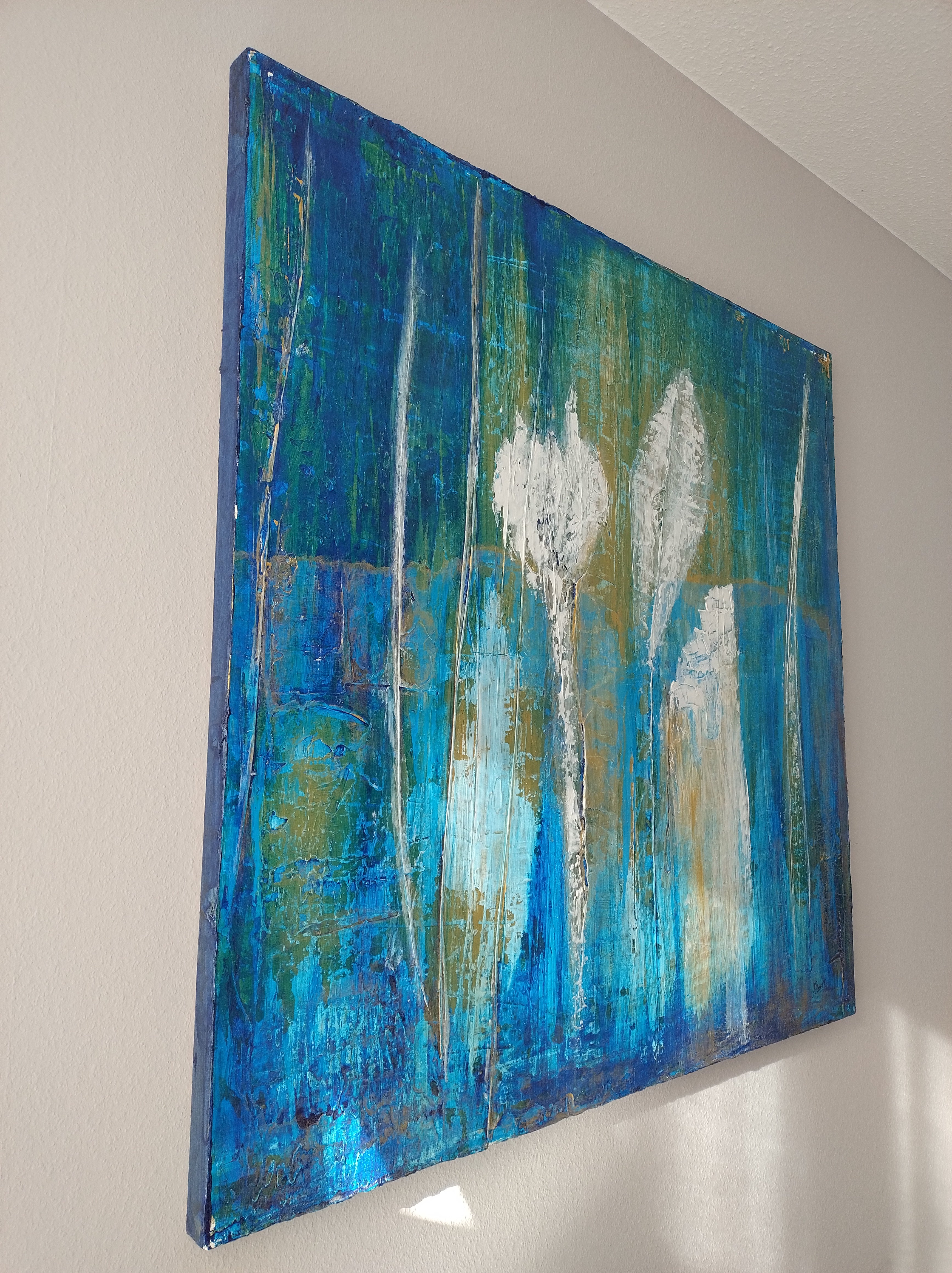 Unikat: Ich sehe was und was siehst Du? 100 cm x 100 cm, Acryl auf Marmormehl und Leinwand