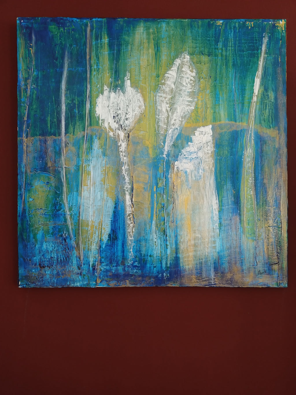 Unikat: Ich sehe was und was siehst Du? 100 cm x 100 cm, Acryl auf Marmormehl und Leinwand, 205