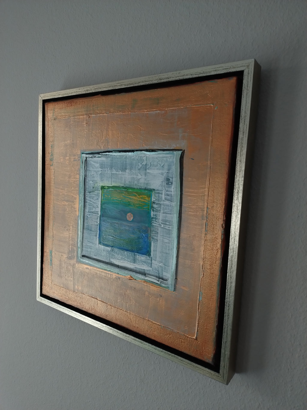 Unikat: Farbspiel Magischer Mond, 40 cm x 40 cm, Acryl auf Leinwand, gerahmt (Außenmaß 43 cm x 43 cm)