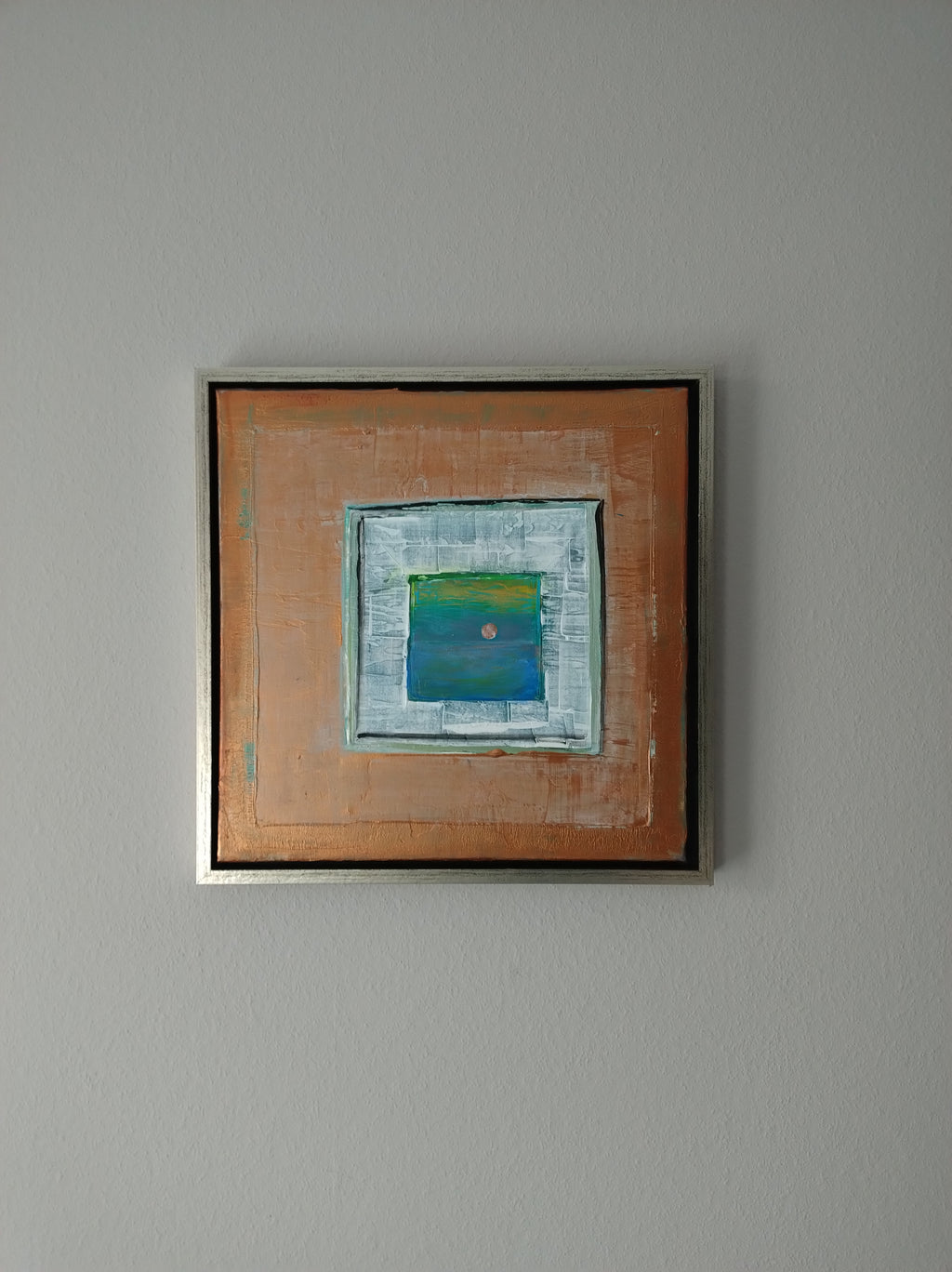 Unikat: Farbspiel Magischer Mond, 40 cm x 40 cm, Acryl auf Leinwand, gerahmt (Außenmaß 43 cm x 43 cm)