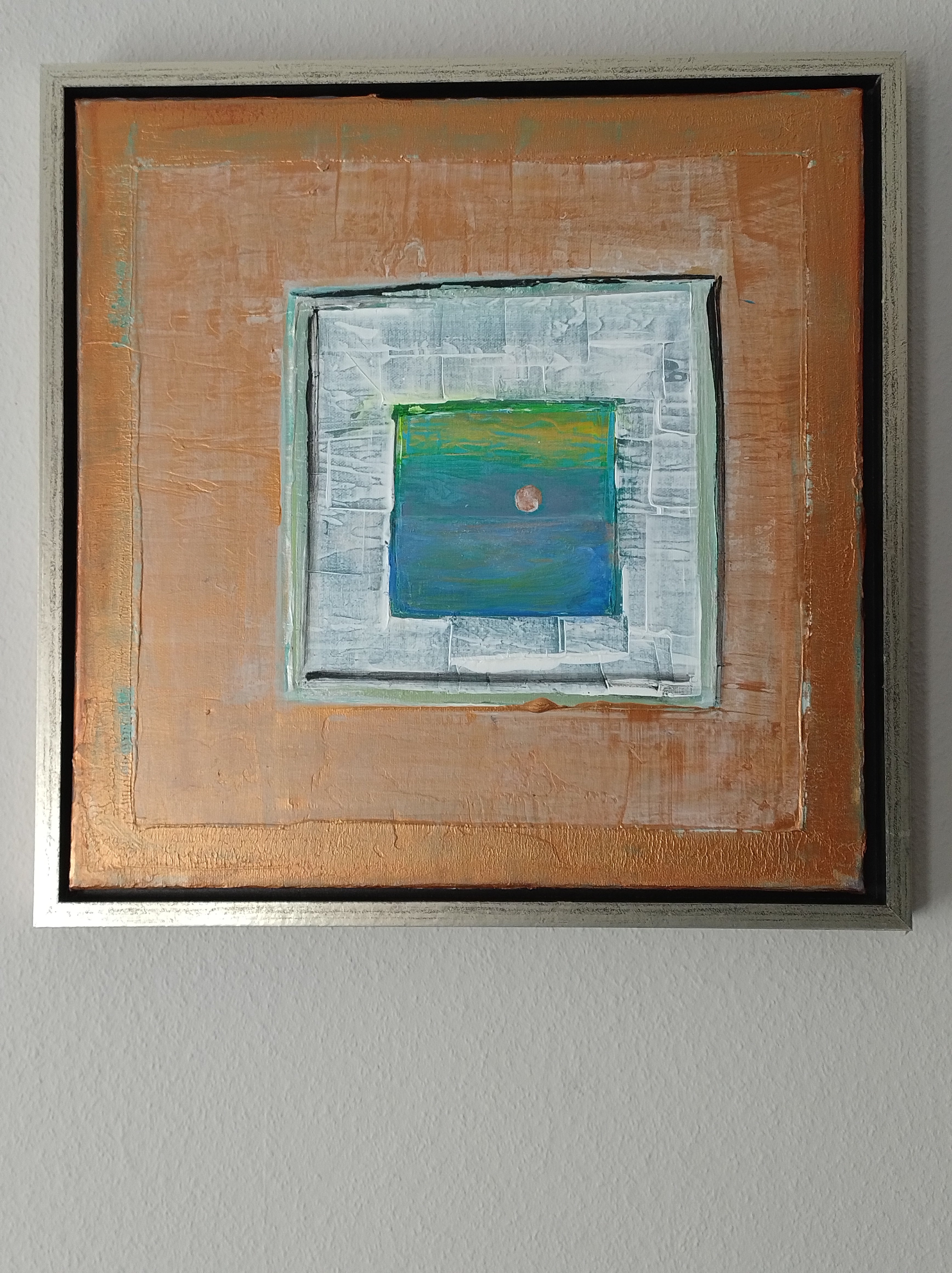 Unikat: Farbspiel Magischer Mond, 40 cm x 40 cm, Acryl auf Leinwand, gerahmt (Außenmaß 43 cm x 43 cm)