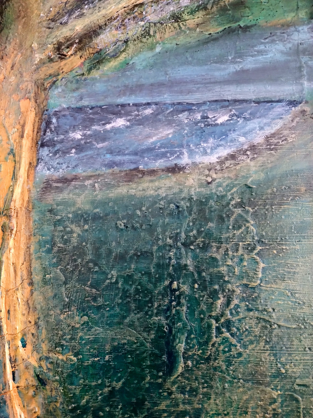 Unikat: Sturm geküsst, 120 cm x 60 cm, Acryl auf Marmormehl, Kreide und Leinwand