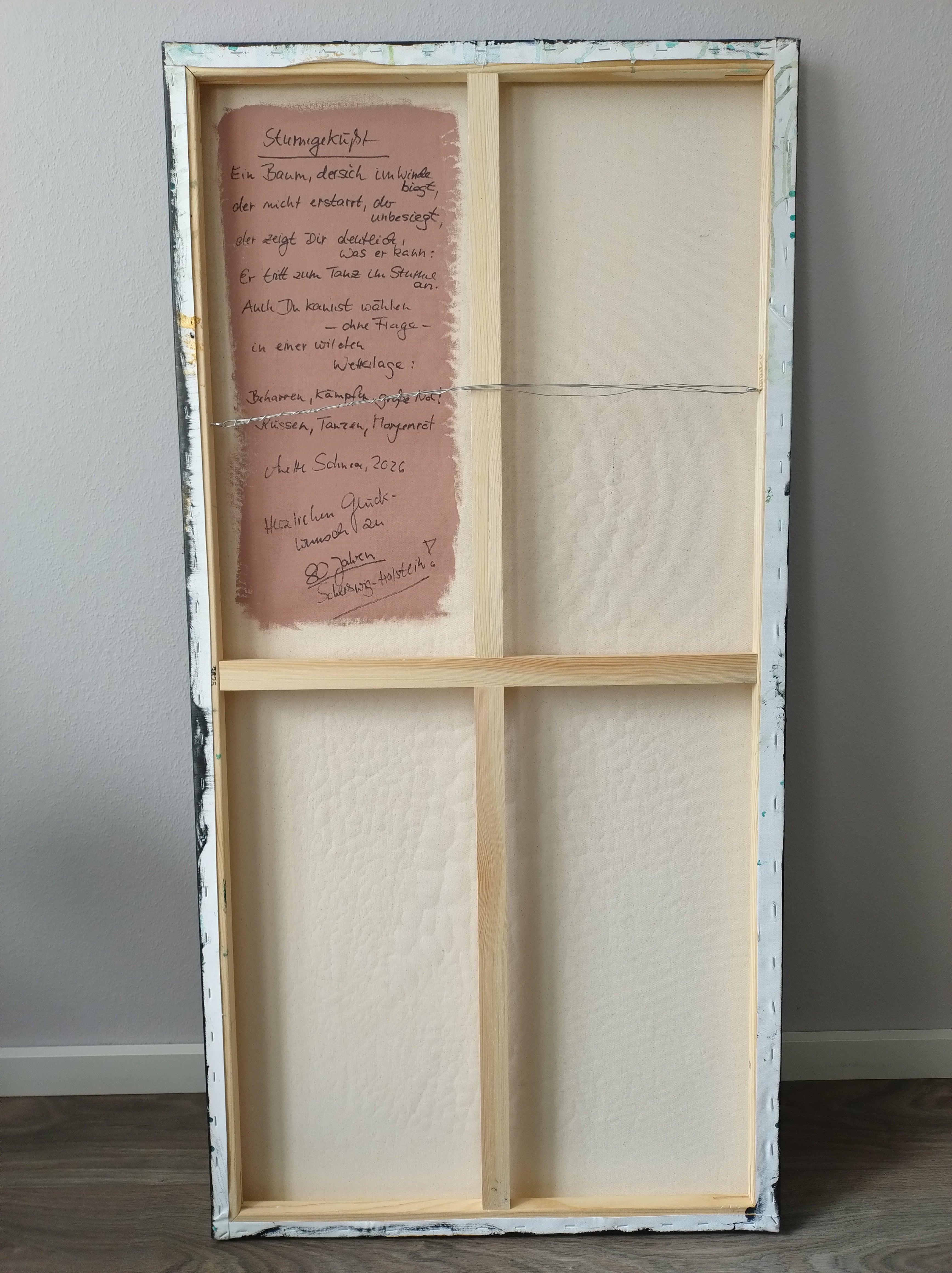 Unikat: Sturm geküsst, 120 cm x 60 cm, Acryl auf Marmormehl, Kreide und Leinwand