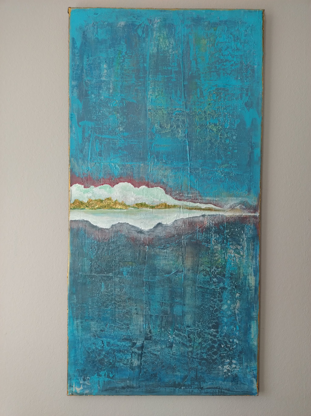 Unikat: Ruhepol, 120 cm x 60 cm, Acryl und Blattgold auf Marmormehl, Kreide und Leinwand