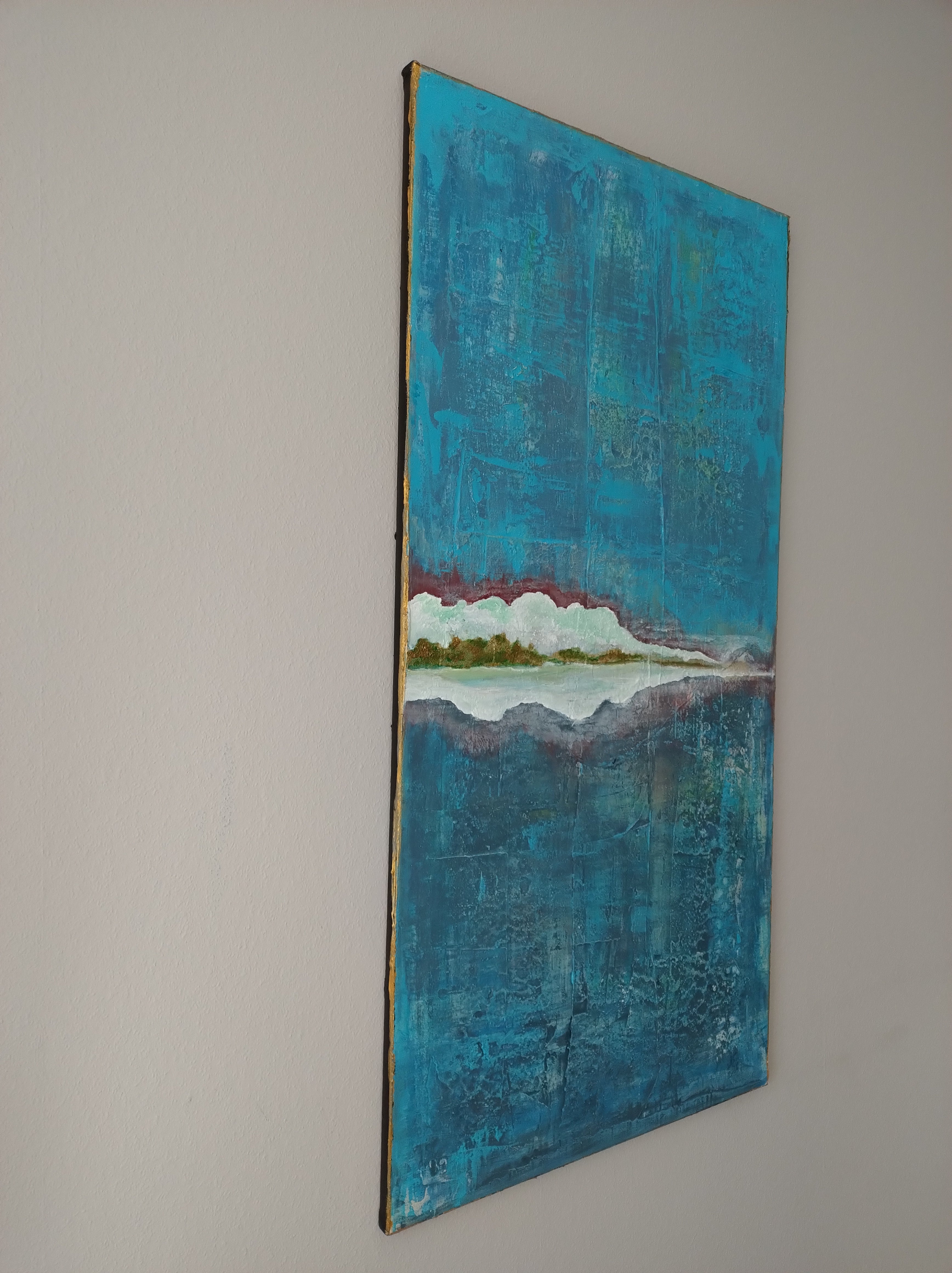 Unikat: Ruhepol, 120 cm x 60 cm, Acryl und Blattgold auf Marmormehl, Kreide und Leinwand