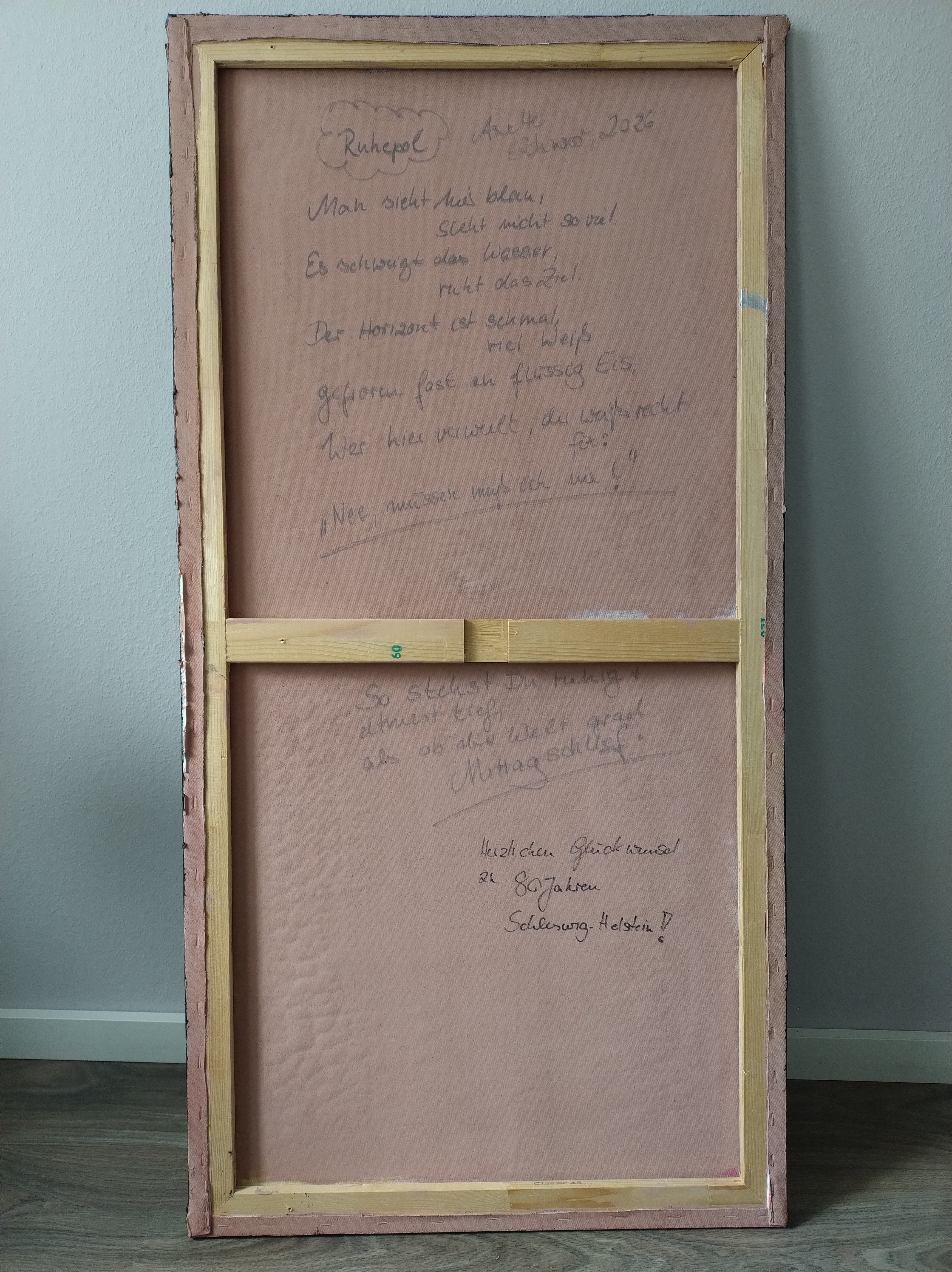 Unikat: Ruhepol, 120 cm x 60 cm, Acryl und Blattgold auf Marmormehl, Kreide und Leinwand