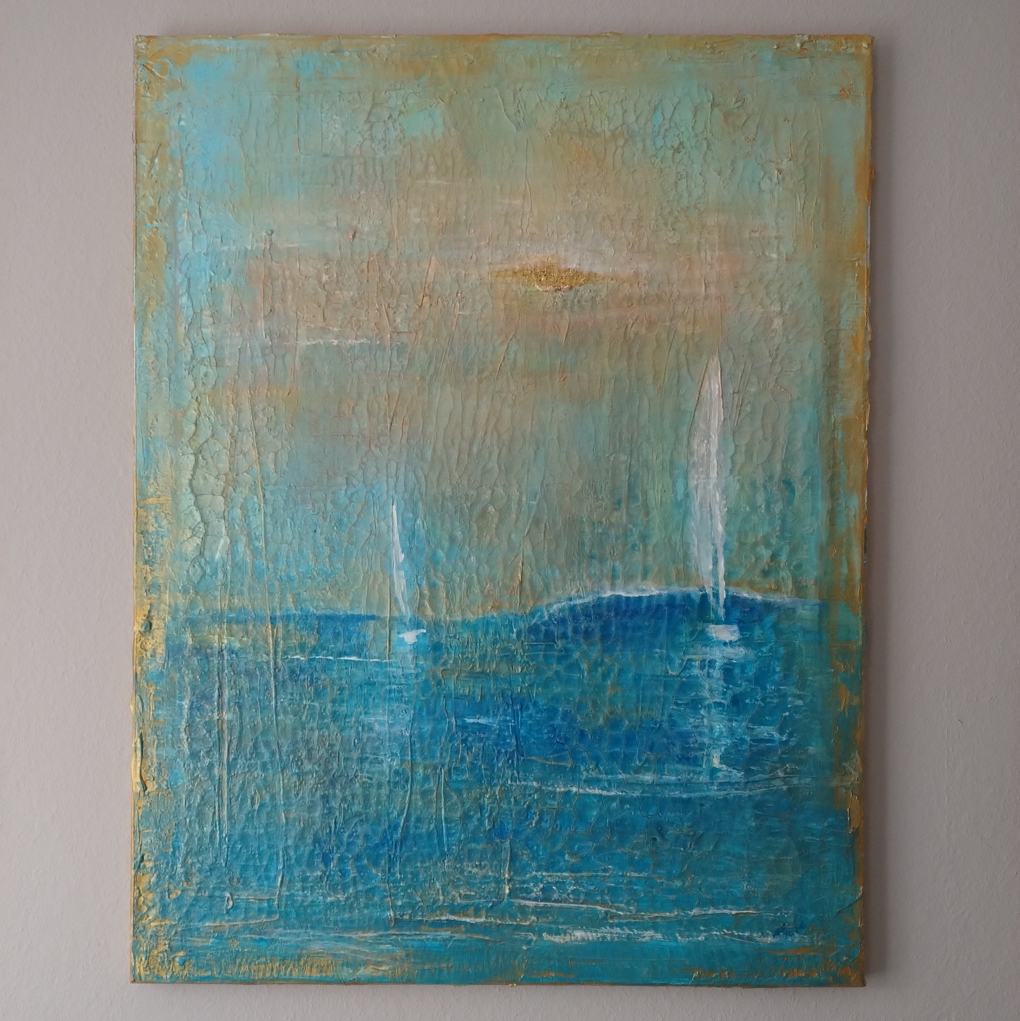 Unikat: Gleich wird's nass, 90 cm x 70 cm, Acryl und Blattgold auf Marmormehl, Kreide und Leinwand, 2026