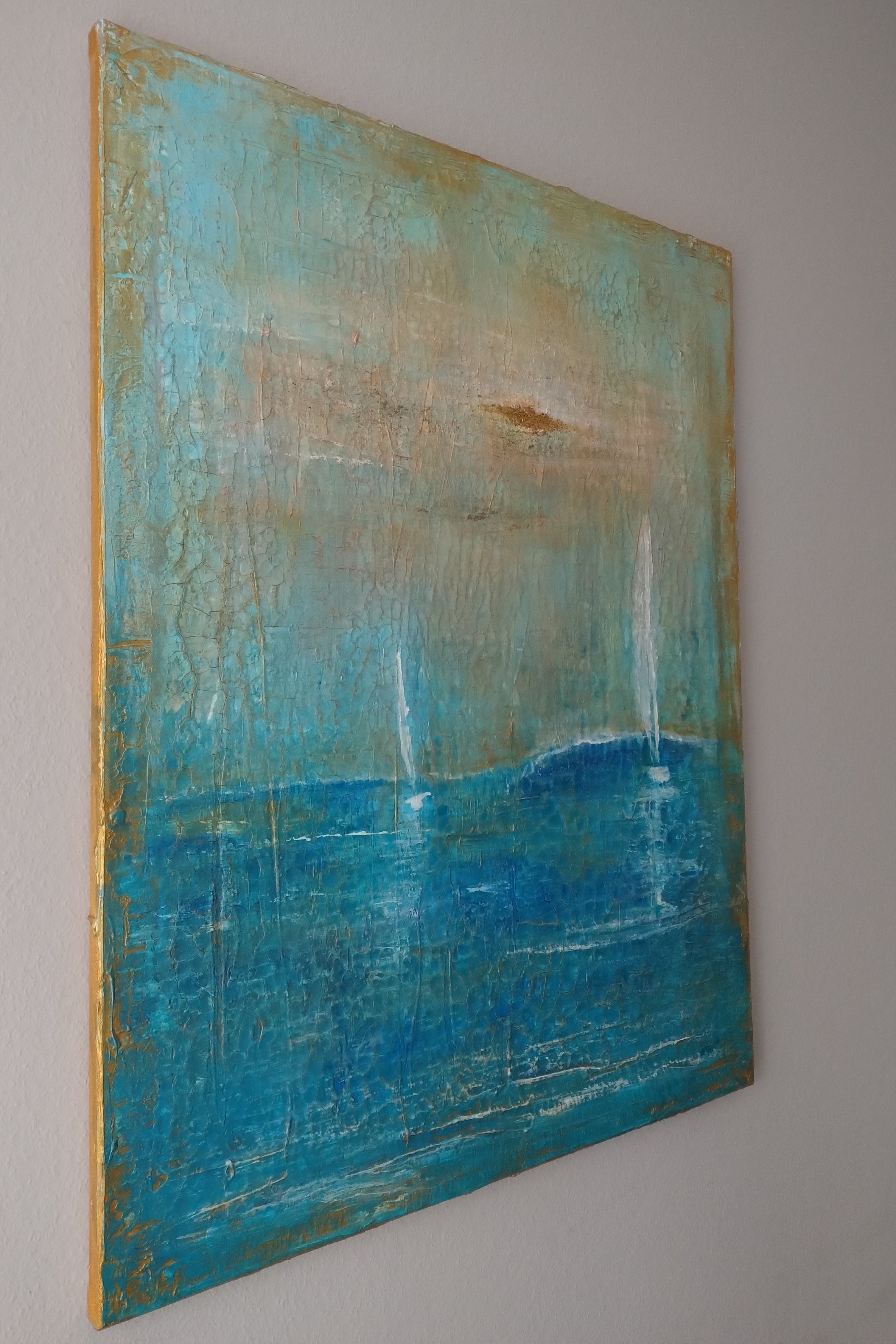 Unikat: Gleich wird's nass, 90 cm x 70 cm, Acryl und Blattgold auf Marmormehl, Kreide und Leinwand, 2026