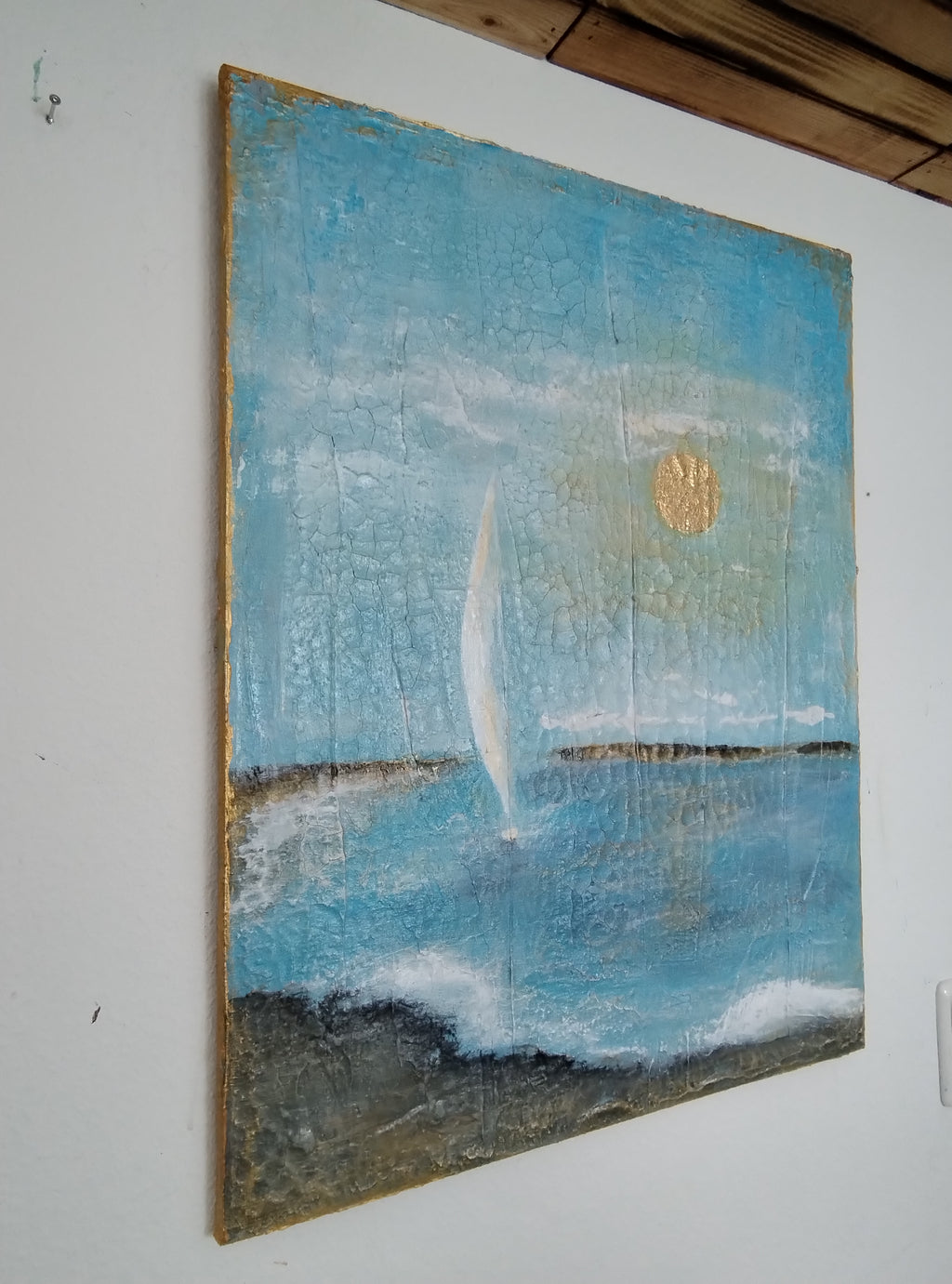 Serie "Is'n Traum": Unikat  Sonne, 90 cm x 70 cm Acryl und Blattgold auf Marmormehl, Kreide und Leinwand