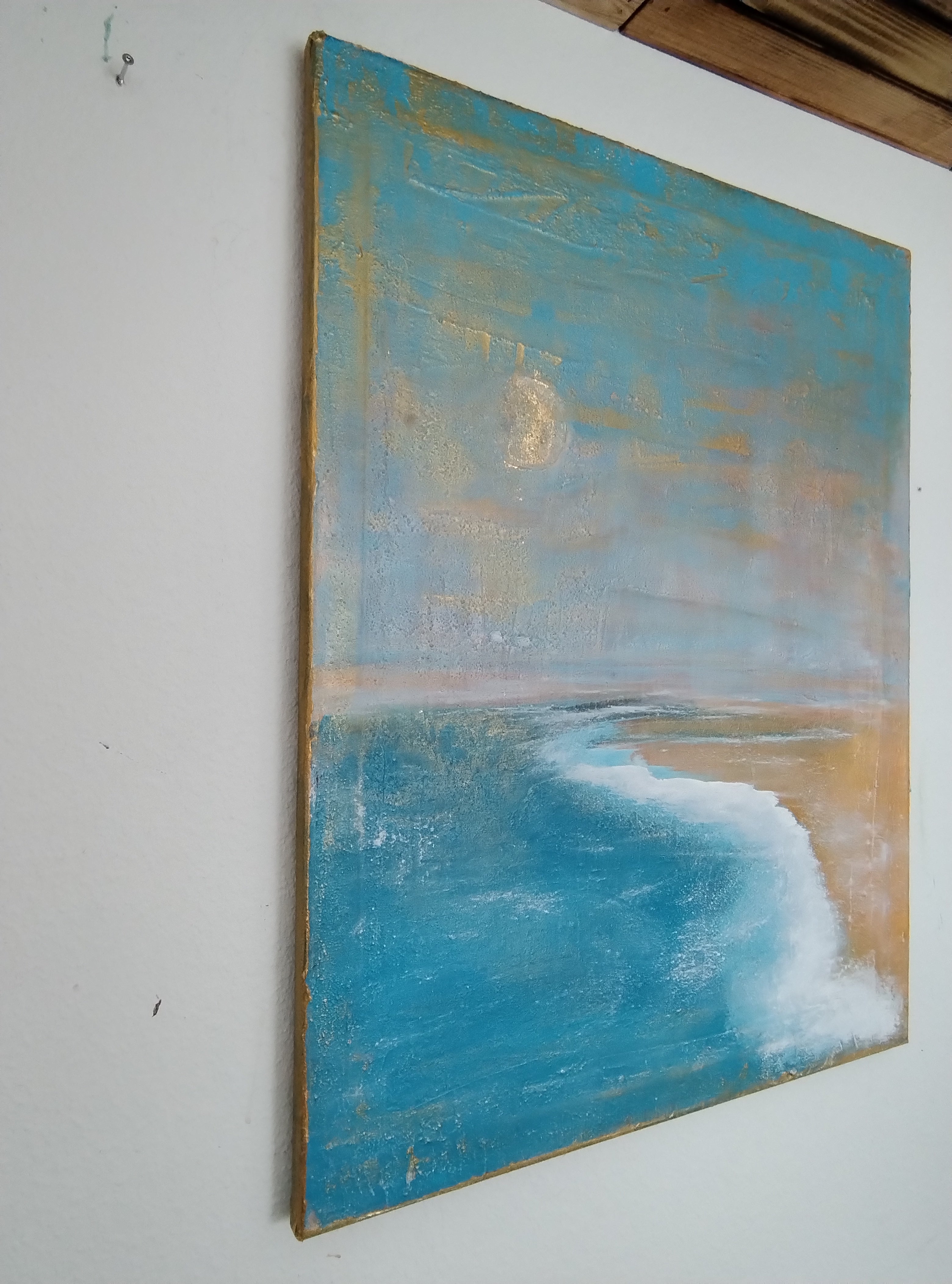 Serie "Is'n Traum": Unikat Mond, 90 cm x 70 cm Acryl und Blattgold auf Sand, Putz und Leinwand