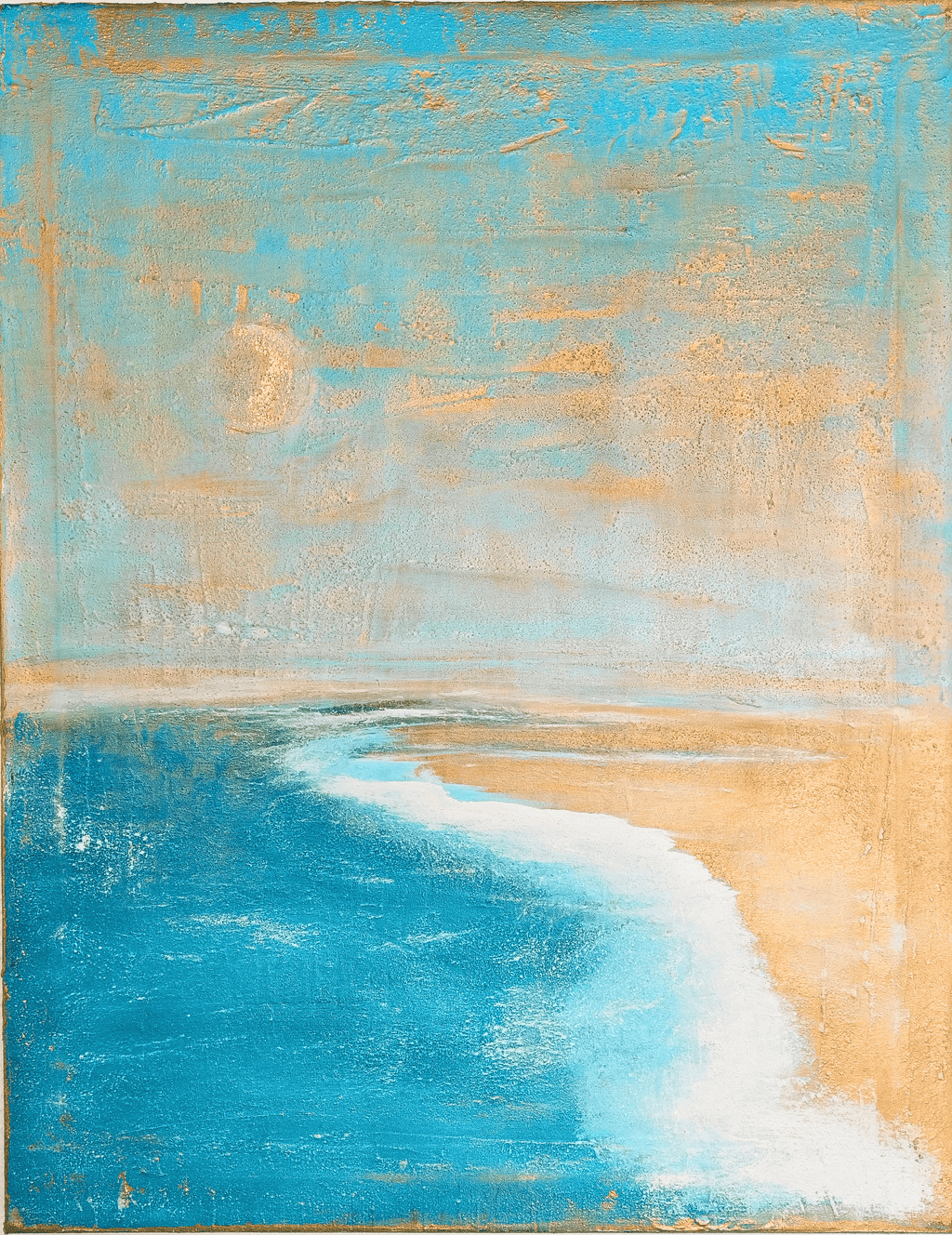 Serie "Is'n Traum": Unikat Mond, 90 cm x 70 cm Acryl und Blattgold auf Sand, Putz und Leinwand