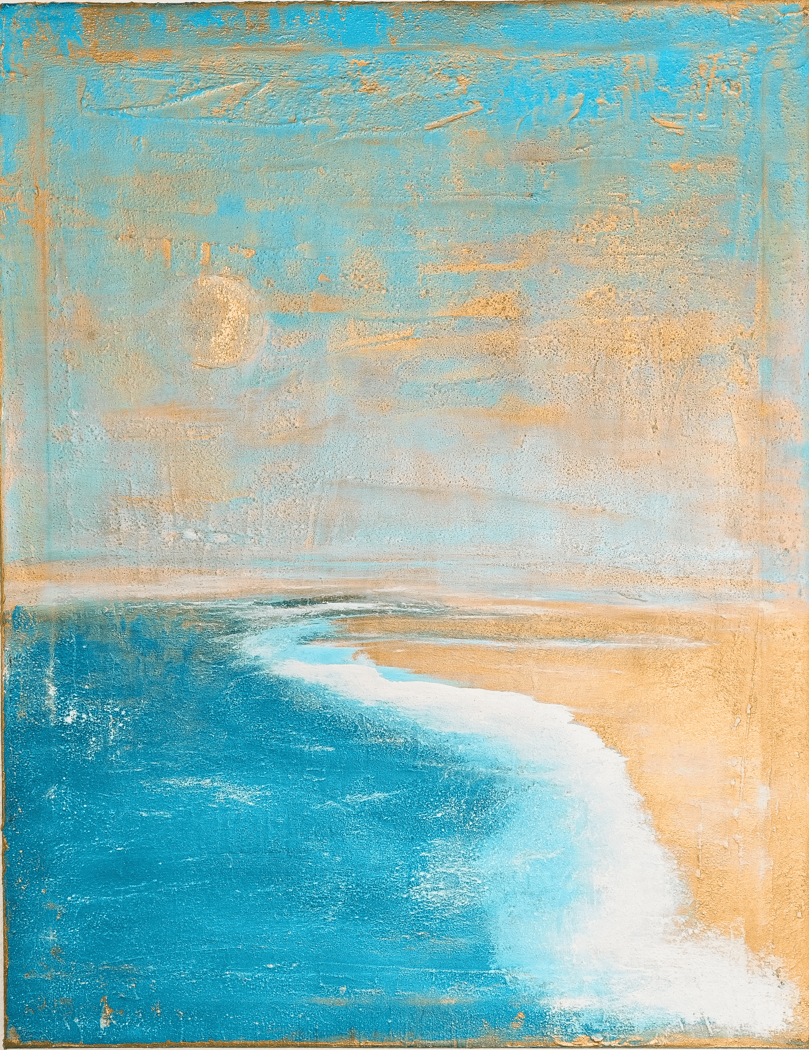 Serie "Is'n Traum": Unikat Mond, 90 cm x 70 cm Acryl und Blattgold auf Sand, Putz und Leinwand