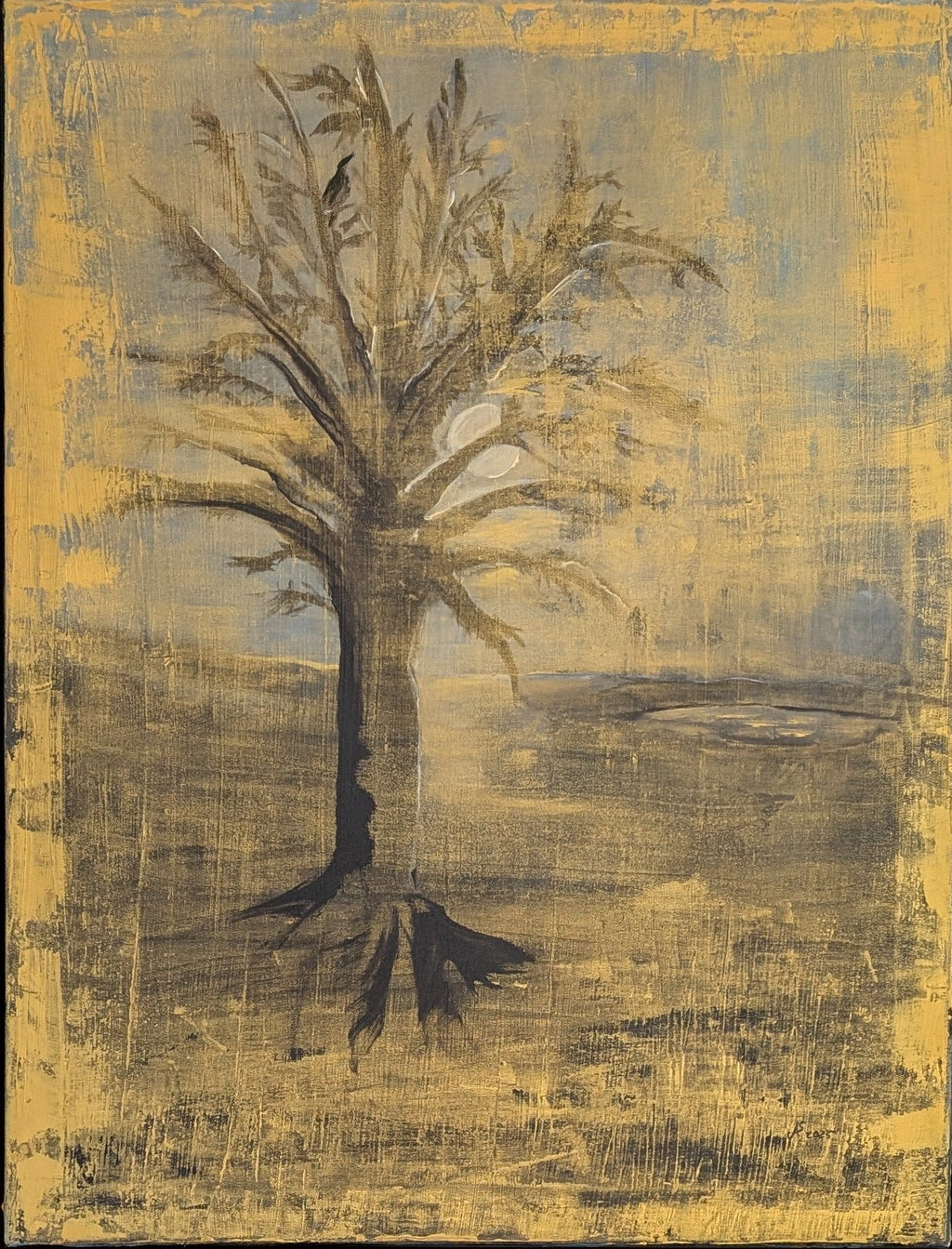 Unikat: Magic Bird, 90 cm x 70 cm, Acryl + Goldpigmente auf Leinwand