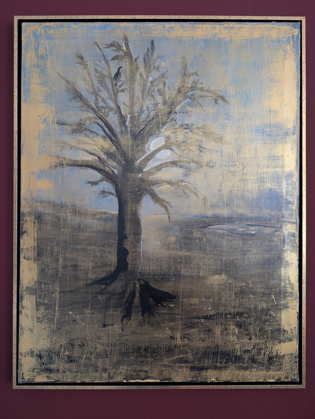 Unikat: Magic Bird, 90 cm x 70 cm, Acryl + Goldpigmente auf Leinwand