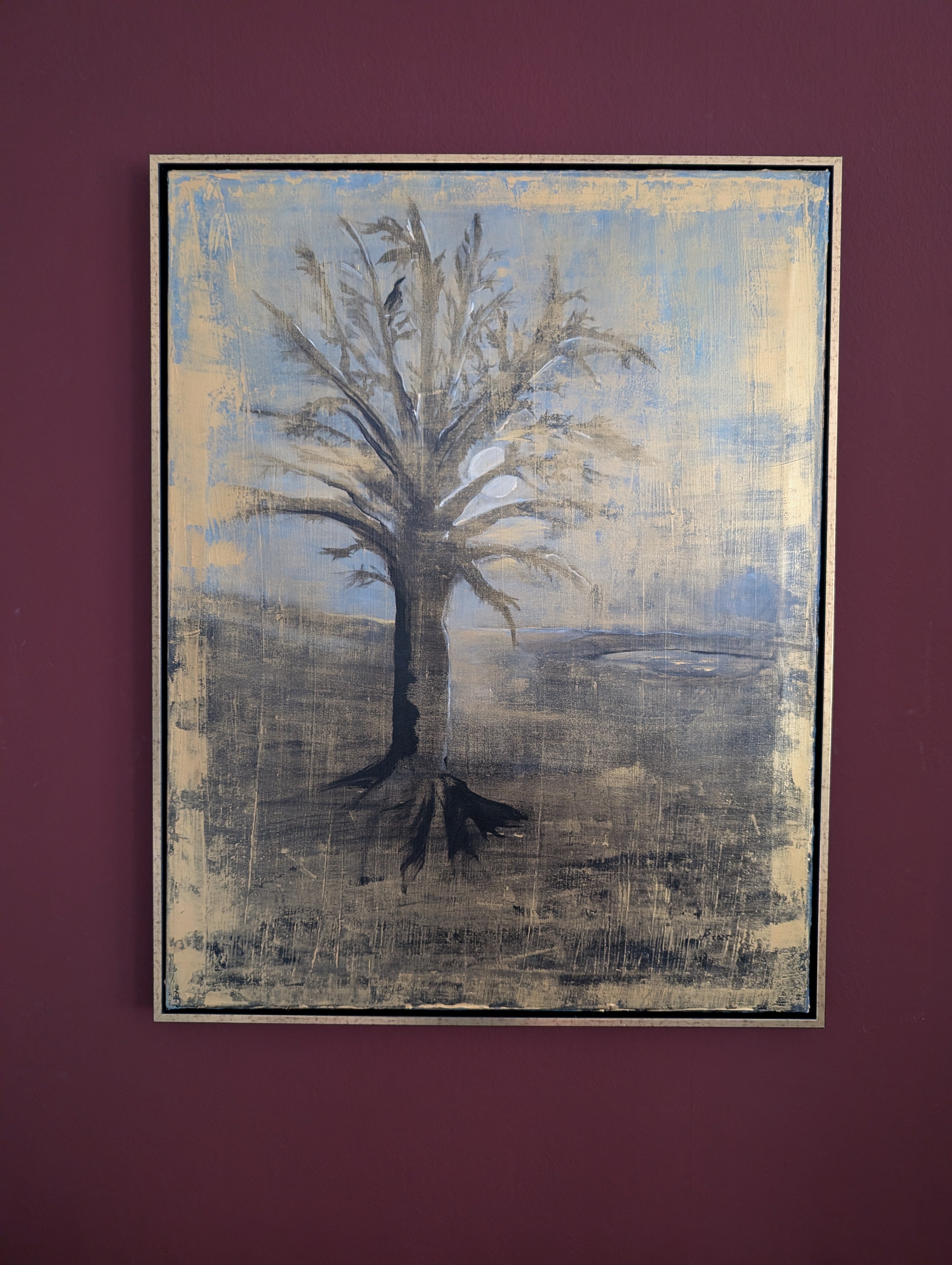 Unikat: Magic Bird, 90 cm x 70 cm, Acryl + Goldpigmente auf Leinwand