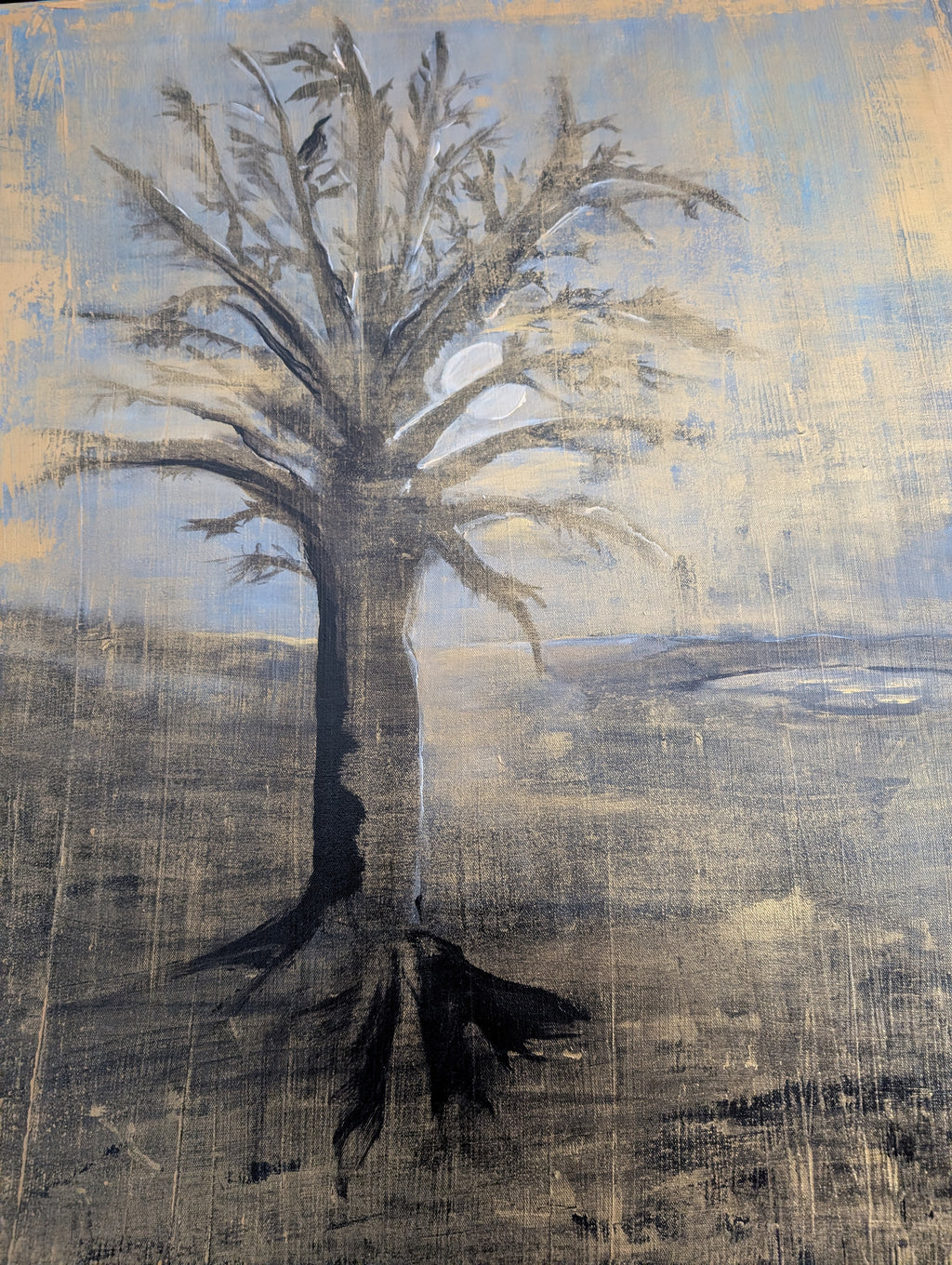 Unikat: Magic Bird, 90 cm x 70 cm, Acryl + Goldpigmente auf Leinwand