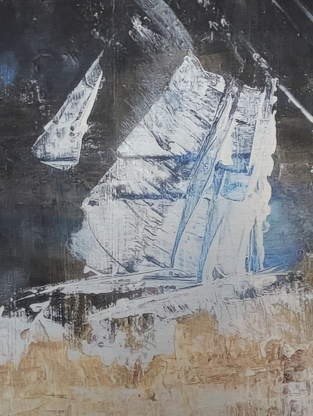 ArtPrint Unikat auf gebürstetem Aluminium: "Regen-Regatta", 90 cm x 90 cm