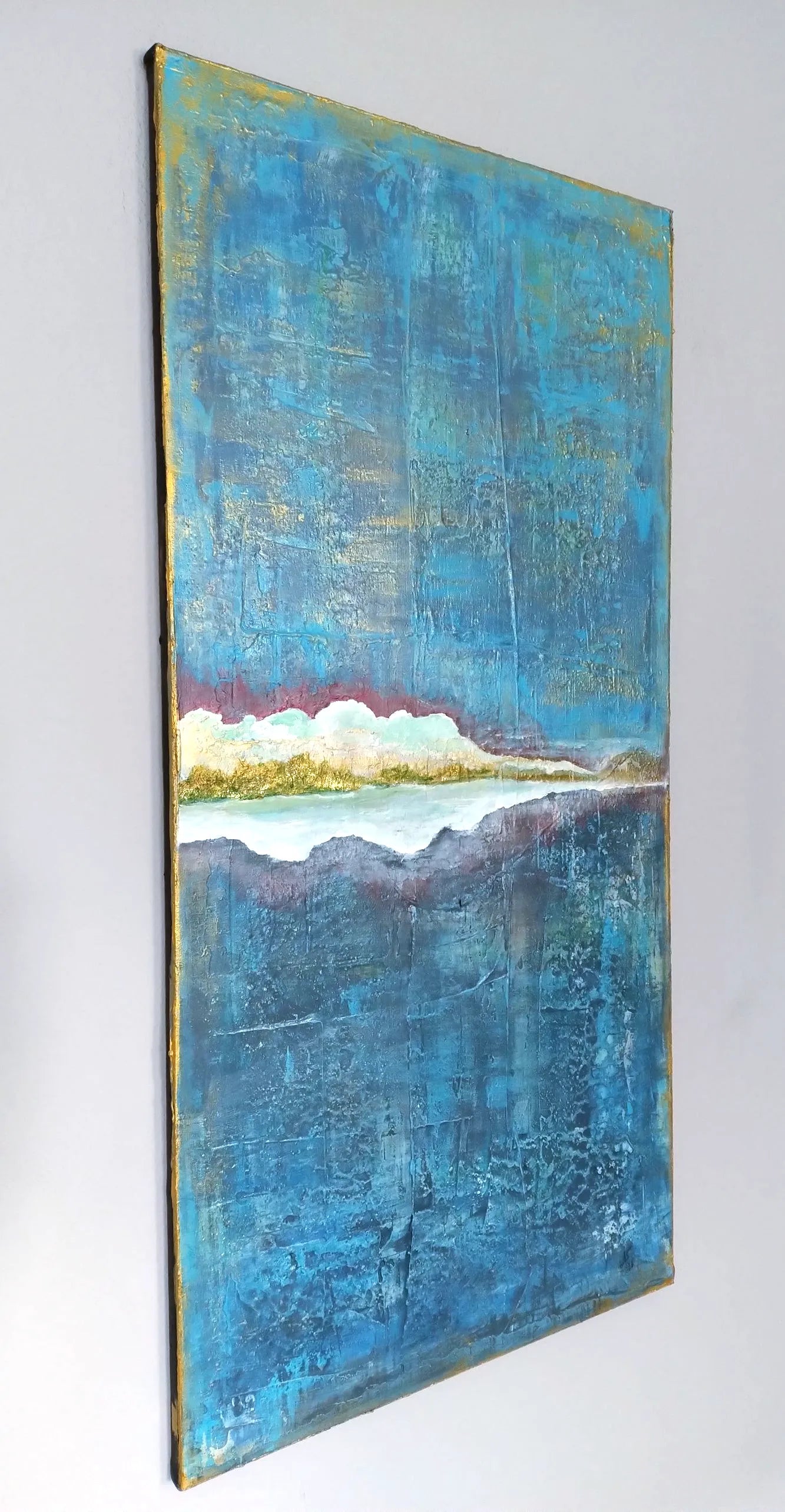 Unikat: Ruhepol, 120 cm x 60 cm, Acryl und Blattgold auf Marmormehl, Kreide und Leinwand, 2026