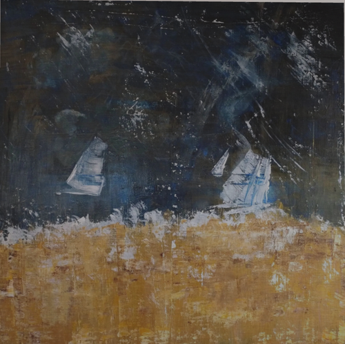 ArtPrint Unikat auf gebürstetem Aluminium: "Regen-Regatta", 90 cm x 90 cm