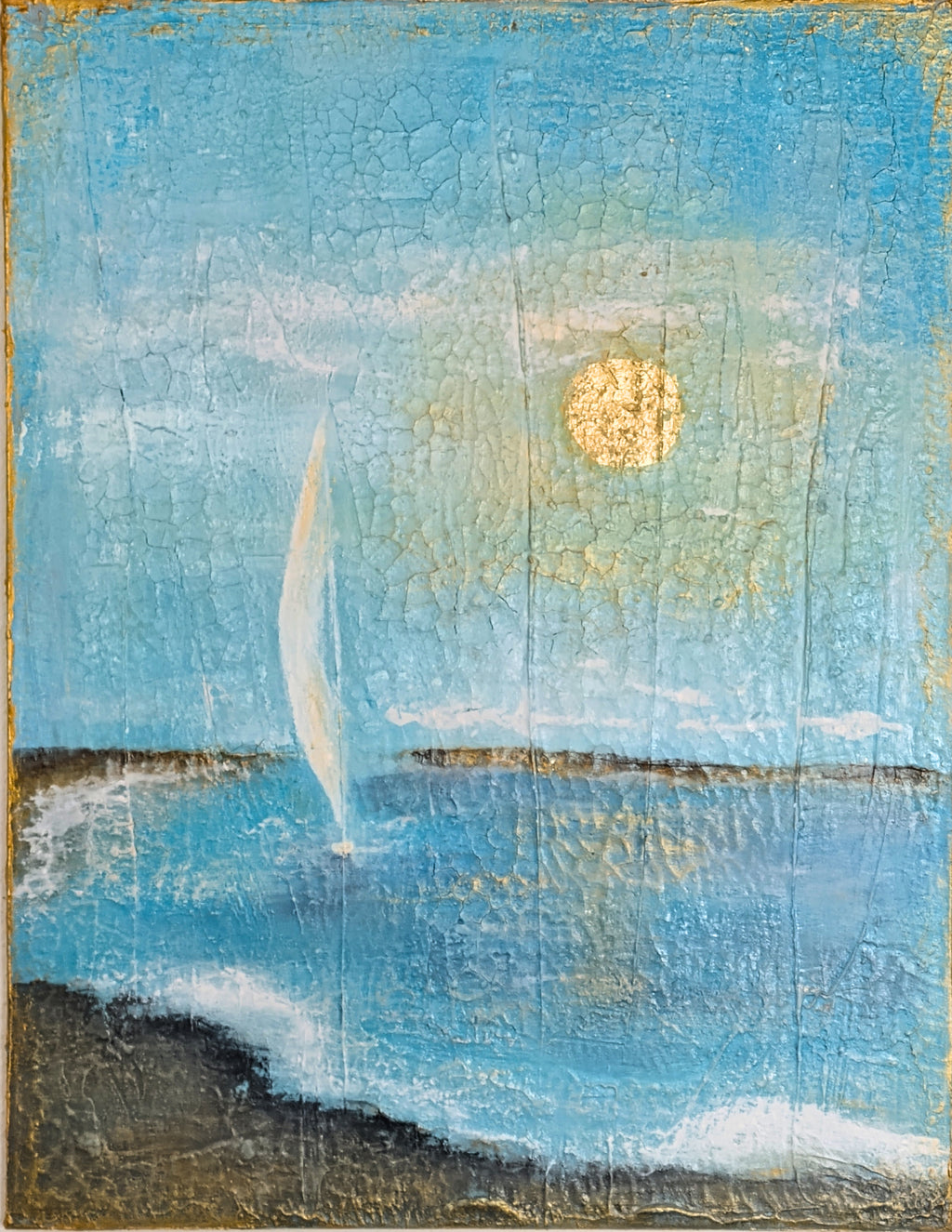 Serie "Is'n Traum": Unikat  Sonne, 90 cm x 70 cm Acryl und Blattgold auf Marmormehl, Kreide und Leinwand